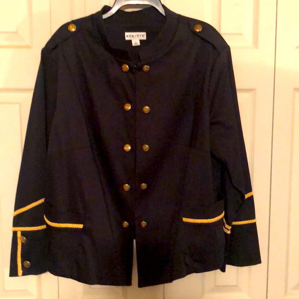 A fun black waist length jacket, brass buttons… worn once. A military look..